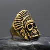 Mens Hip Hop Gold Ring Jewelry Retro Indian Chief Skeleton Vintage Stainless Steel Rings