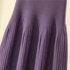 TIGENA automne hiver tricoté jupe femmes décontracté solide tout-match une ligne taille haute plissée Midi longue jupe femme dames 211120