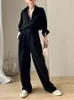 Lautaro Beige black long loose jumpsuit women belt long sleeve Plus size jumpsuits for women shirt jumpsuit women 210326