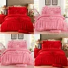 4pcs Pink Heart-shaped luxury bedding set King queen wedding bedclothes bed sheets cotton Princess Lace duvet cover set 357 R2303z