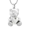 Silver Heart Shaped Bear Cremation Aska Urn Hängsmycke Halsband Begravning Souvenir Smycken för att fira favorit