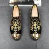 Gold embroidered party wedding dress shoes Mens Designer for men business leather with lace-up black plus-size shoe luxury