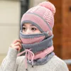 Beanie/Skull Caps Set 3 Hats Women Winter Knitted Velvet Thick Bib Mask Ear Protector Skullies Beanie Hat Riding Female Warm Wool Cap Delm22