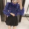 Za Sequin Applique Beskuren Blus Kvinnor Lång Puff Sleeve Turtleneck Vintage Top Kvinna Chic Sexig Backless Short Shirts 210602