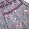 Mode Runway Summer Robe courte Femmes Manches longues Dentelle Mesh Patchwork Fleur Imprimer Lady Vintage Mini 210522