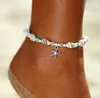 Skal pärlor sjöstjärna anklets för kvinnor strand anklet ben armband handgjorda bohemiska fotkedja boho smycken sandaler