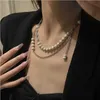 Chains Women Marble Texture Double Layer Wearing Round Bead Clavicle Chain INS Cold Wind Necklace Sweater
