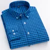 Camicia a maniche lunghe Oxford scozzese alla moda da uomo in cotone, comode camicie casual di alta qualità dal design spesso autunno-primavera