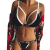 Conjunto de sutiã feminino sexy com bandagem para ioga Roupa íntima de praia com estampa de letras Sutiã push up + tangas calcinhas lingerie tamanho grande