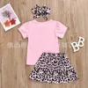 الفتيات Leopard مجموعات Kids Letter Ruffler Rompers Tops Kids Disual Girl Girl Leisure Outfits Toddler Baby Leopards Chairts Beadband 403 K2