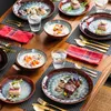 Vancasso Gwiaździsty 12 / 24/36-częściowy obiad Zestaw Vintage Look Ceramic Czerwony stołowy stołowy Zestaw z talerzem obiadowym, płyta deserowa, miska 210706