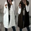 Long Faux Fur Waistcoant Women Fashion Sleeve Hooded Slim Fur Jackets Stripe Vest Party Outwear Coat Streetwear