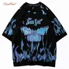 Mens Hip Hop T-Shirt Blue Fire Flame Farfalla Streetwear Tshirt Harajuku Summer T-Shirt a maniche corte in cotone Tops Tees 210324