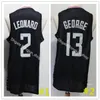 2021 Basketball 2 Kawhi 13 Paul Leonard George Trikot, genäht, Top-Qualität, Schwarz, Weiß, Blau