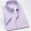 Sommar Kortärmad Män Casual T Shirts Business Regulate Fit Stretch Plaid Shirt för Mens Checkered Fritid Foral Comfortable 6XL 210809