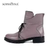 Sophitina Especial Botas de Lace-up de Alta Qualidade Couro de Vaca De Couro Zipper Sapatos Mulheres Rodada Toe Handmade tornozelo Botas SC182 210513