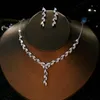 Fina smycken uppsättningar för kvinnor Silver Simple Bridal Wedding Cubic Zirconia Halsband Pendants Drop Earrings Engagement Tillbehör