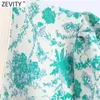 Zevity Femmes Mode Col V Floral Print Jacquard Court Pull tricoté Femme Chic Puff Sleeve Cardigans Crop Tops SW837 210603