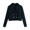 Kobiety Plaid Twill Elegancka Kurtka Blazer Wiosna Długim Rękawem Office Casual Krótki Płaszcz Zwróć Kołnierz Panie Topy Odzieży 210430