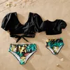 Summer Floral Print Two Piece Puff Sleeve Cross Waist Swimsuits for Mommy and Me( 210528