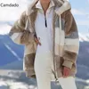 Winter Hooded jas vrouwen 5x plus size katoenen jas mode pluche patchwork rits pocket losse lange mouw top jas 211221