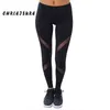 CHRLEISURE Sexy Frauen Leggings Gothic Insert Mesh Design Hosen Capris Hosen Schwarz Sportswear Frau Fitness Tick Tock Booty 211203