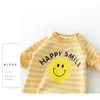 2021 Nieuwe Lente Baby Meisjes Jongens Romper Stip Banaan Glimlach Gestreepte Jumpsuit Kinderen Uitloper Mode Kleding E3081268F