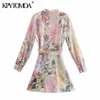 KPYTOMOA Women Chic Fashion With Belt Floral Print Linen Mini Dress Vintage O Neck Long Sleeve Female Dresses Vestidos 210806