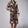 Plus Size Męskie Szlafrok Jedwab Kimono Sleepwear Z Długim Rękawem Szaty Szlafroki Drukuj Satin Piżamy Mężczyźni Noc Peignoir Homme