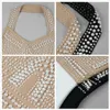 Free Elegant Women Bandage Dress Gorgeous Pearl Design Sexy V Neck Sleeveless Bodycon Club Evening Party 210524