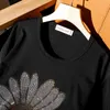 Hiawatha alta qualidade de perfuração quente t-shirt mulheres verão preto manga curta diamante camisetas TX107 210324
