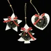 Wooden Pendants Christmas Tree Ornaments Hollow Bow Small Garland with Bell Crotch Christmas Decorations XD24887