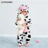 0-4 Year Baby Kawaii Romper Boy Girl Kigurumis Onesie Winter Warm Cozy Suit Animal Cow Costume Home Jumpsuit Child Funny Clothes 210816