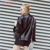 Aelegantmis Merk Zacht PU Faux Lederen Jassen Vrouwen Losse Biker Motorcyle Jas Zwart Dame Lente Herfst Bovenkleding 210607