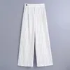 Kvinnor Sommar Casual Striped Straight Pants Za Knappar Fashion Street Ol Kvinna Eleganta Byxor Botton Kläder 210513