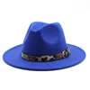 Leopard Belt Fedora Hat Wide Brim Cap Mężczyźni Kobiety Jazz Panama Caps Formalne Czapki Panie Kobiety Dziewczyny Tilby Chapeau Jesień Zima Mody Akcesoria 19Colors