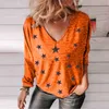 Plus Size Women T-Shirts Fashion Pentagram Print V Neck Long Sleeve Pullovers Autumn Casual Loose Ladies Oversize Blue 210526