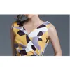 Aankomst zomer runway dames jurken geometrie geel patroon mouwloze v kraag print mode jurk vestidos 210520
