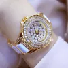 Relógios de relógios de relógios de luxo para mulheres com diamantes ceramics Belo relógio de aço inoxidável moda senhoras pulso 2021