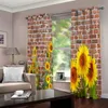 Rideau Tentures 3D Fenêtre Brique Mur Po Impression Rideaux Pour Salon Chambre Jaune Fleur Cortinas Para Sala