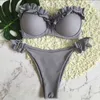 Yastıklı Push Up Bikini Set Balenli Çiçek Ruffles Mayo Kadınlar Için Seksi Katı Bandeau Kadın Mayo Yaz Biquini 210625
