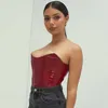 Colysmo läder corset topp strapless solid färg bustier bodycon casual crop tankar kvinnor mode sexiga party club outfits 210527