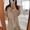 Pyjamas Frauen Weiche Baumwolle Hause Tragen Herbst Winter Pijama Weibliche Hosen Anzug Revers Plaid Pyjamas Set Nachtwäsche 210510