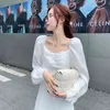 Kadın Fener Uzun Kollu Ince Elbise Zarif Beyaz Büyük Salıncak Parti Uzun Kare Yaka Elbiseler Bayanlar Vintage Elbise Vestidos 210514