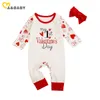 0-24m My 1. Walentynki US Day Born Infant Baby Girls Kombinezon Długi Rękaw Czerwony Heart Romper Cute Clotce 210515