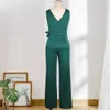 Green Party Pumpsuits для женщин Элегантные глубокие V-образные вырезы Рукавовные оборками Высокая талия Вечер празднуют комбинезон Clubwear Dropship 210527