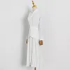 Vintage Biała koszulka Sukienka Dla Kobiet Lapel Z Długim Rękawem Wysoka Talia Sashes Plised Maxi Suknie Kobiet Moda 210520