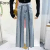 Korobov New Arrival Hit Kolor Patchwork Jeans Koreański Streetwear Wysoka talia Harajuku Spodnie Chic Denim Kobiety Spodnie 210430