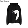 Nomikuma Contrast Color Printed Hooded Hoodies Casual Loose Long Sleeve Autumn Outerwear Korean Chic Sweatshirt Streetwear 3d309 210514