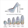 Chaussures de mariage pour femmes cristal coloré mariée demoiselle d'honneur à la main Sexy talons hauts fête d'argent grande taille 43 robe